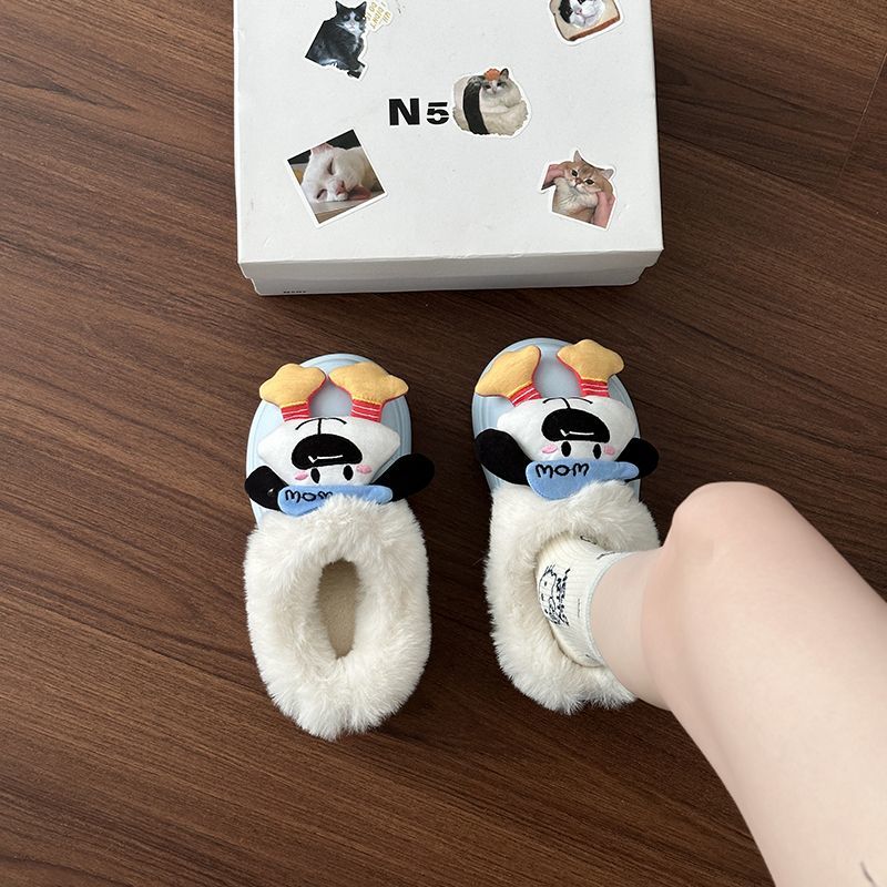 厚底防滑卡通包头拖鞋外穿2025冬季新款时尚保暖棉鞋子包头拖鞋