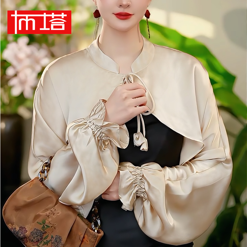 布塔100%桑蚕丝防晒衣真丝衫开披肩女配吊带裙外搭真丝坎肩8219