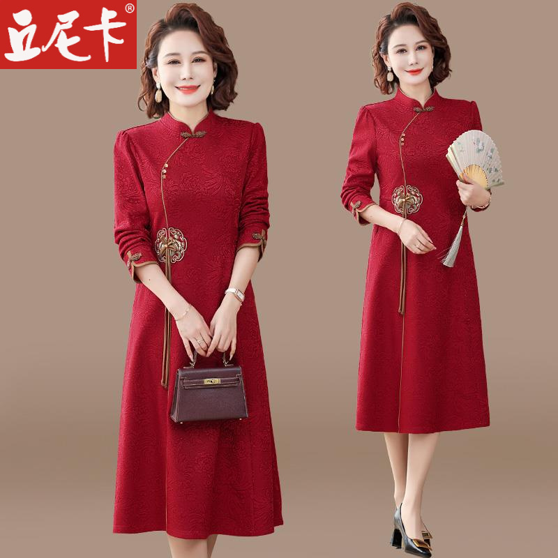 妈妈婚宴礼服夏装连衣裙喜婆婆2025新款中老年女装春秋季结婚裙子