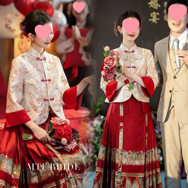 新中式上衣女马面裙套装婚服春夏汉服大码胖mm敬酒服订婚礼服裙