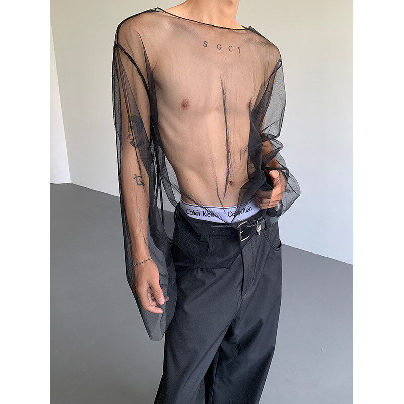 FMQZ STUDIO自制夏季禁欲系夜店男模网纱透明打底衫男