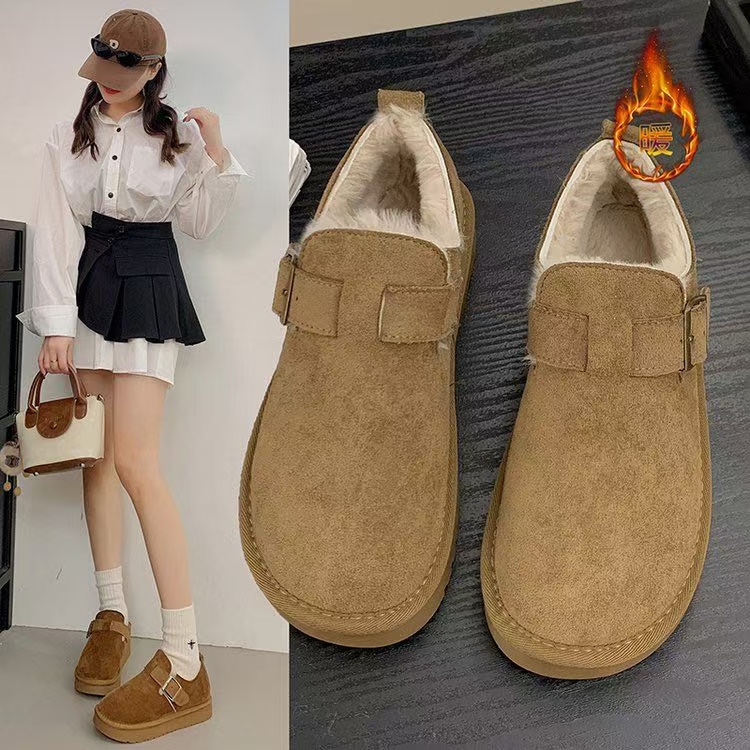 加绒勃肯鞋搭扣显潮毛绒锁温冬季步履间温暖与时尚豆豆鞋M666