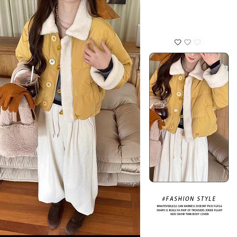 韩系温柔风羊羔毛棉服女冬季2025新款高级感小个子短款面包服棉衣