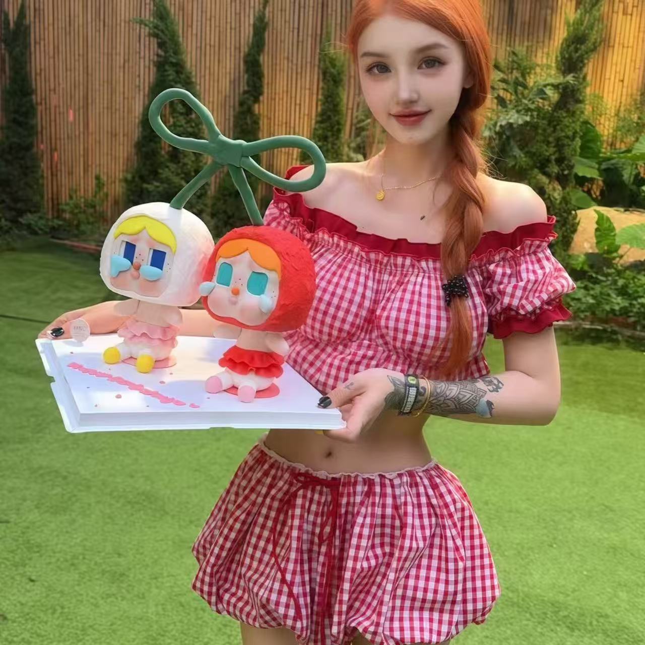 （清）龙牙童推荐【褶皱情书】短袖甜妹露肩夏季裤套装显瘦小清新性感