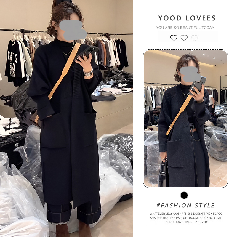 欧货中长款毛衣开衫2026春秋新款外穿慵懒风长款过膝针织衫短外套