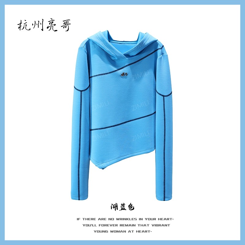 【亮哥欧货女装】冬季加厚《锦簇》湖蓝高弹显瘦卫衣打底上衣26290-K2