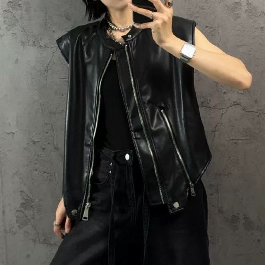 梦小小女装2025早秋新款百搭宽松显瘦立领拉链无袖皮马甲外套女潮