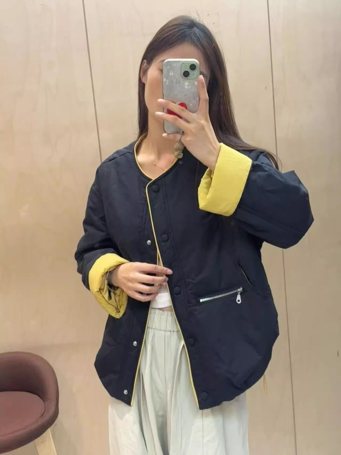 撞色圆领棉衣夹棉外套女2025冬季新款小个子休闲宽松轻薄小棉袄