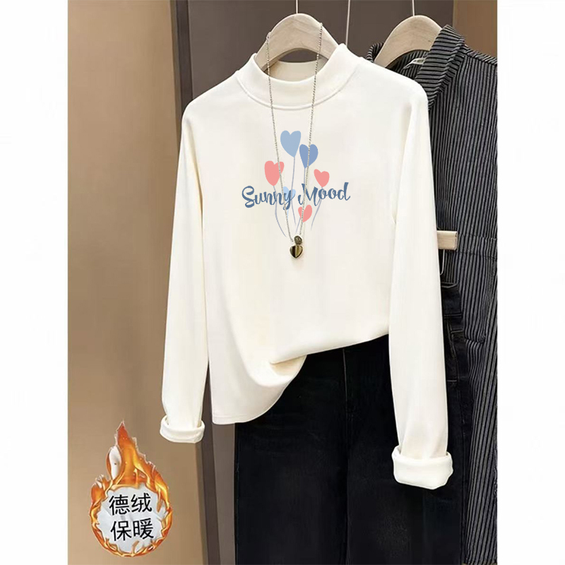 德绒保暖半高领长袖T恤秋冬新款正肩减龄通勤修身内搭打底衫上衣