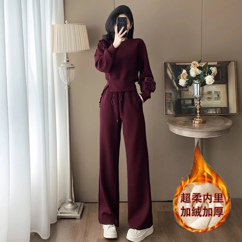 欧货高级感休闲时尚套装女加绒加厚2025年秋冬设计感两件套洋气
