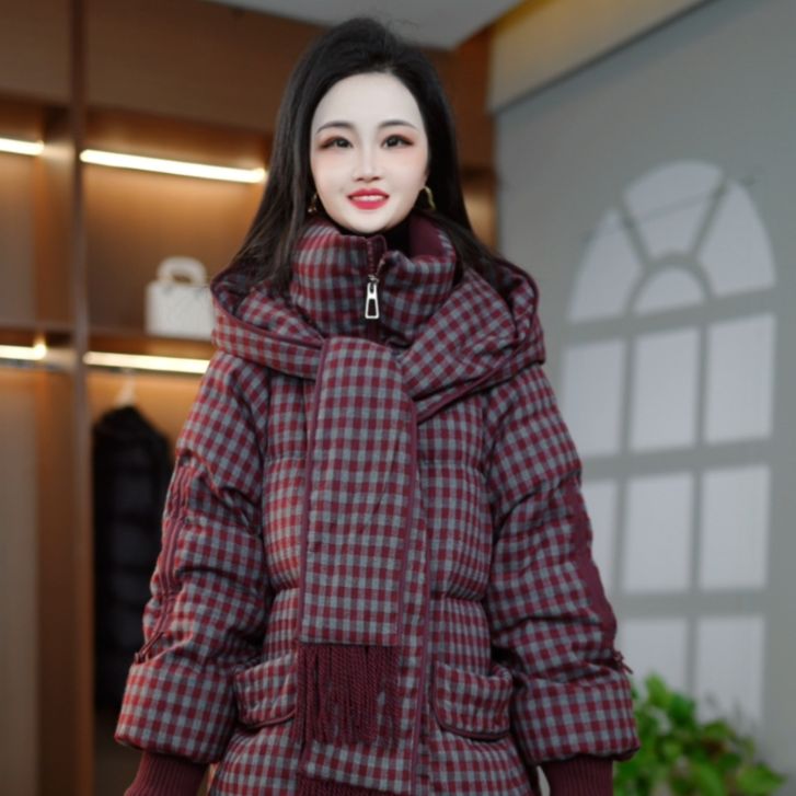 冬季新款2025围巾连帽通勤百搭时尚宽松保暖白鸭绒羽绒服M-XL