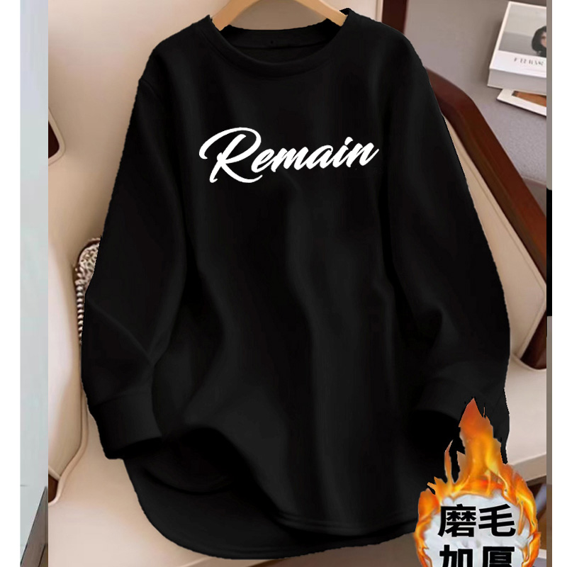 秋冬新款加厚磨毛T恤女宽松显瘦中长款百搭外穿保暖内搭打底上衣