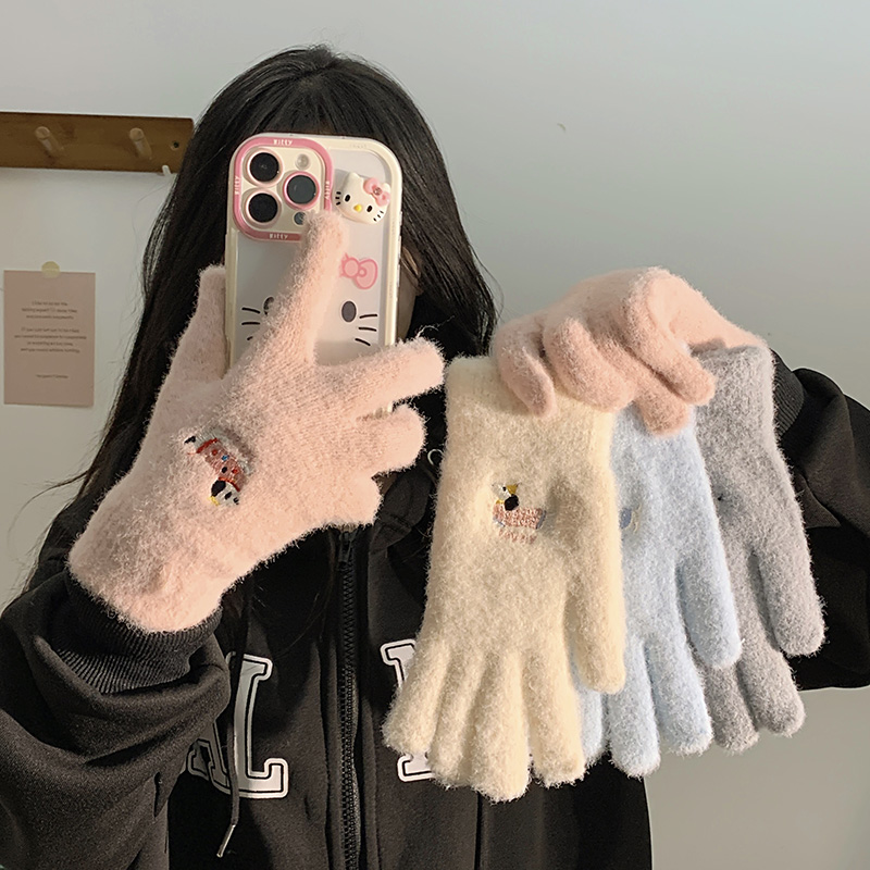 多巴胺腊肠狗可触屏手套冬季户外学生骑车百搭保暖可写字手套保暖