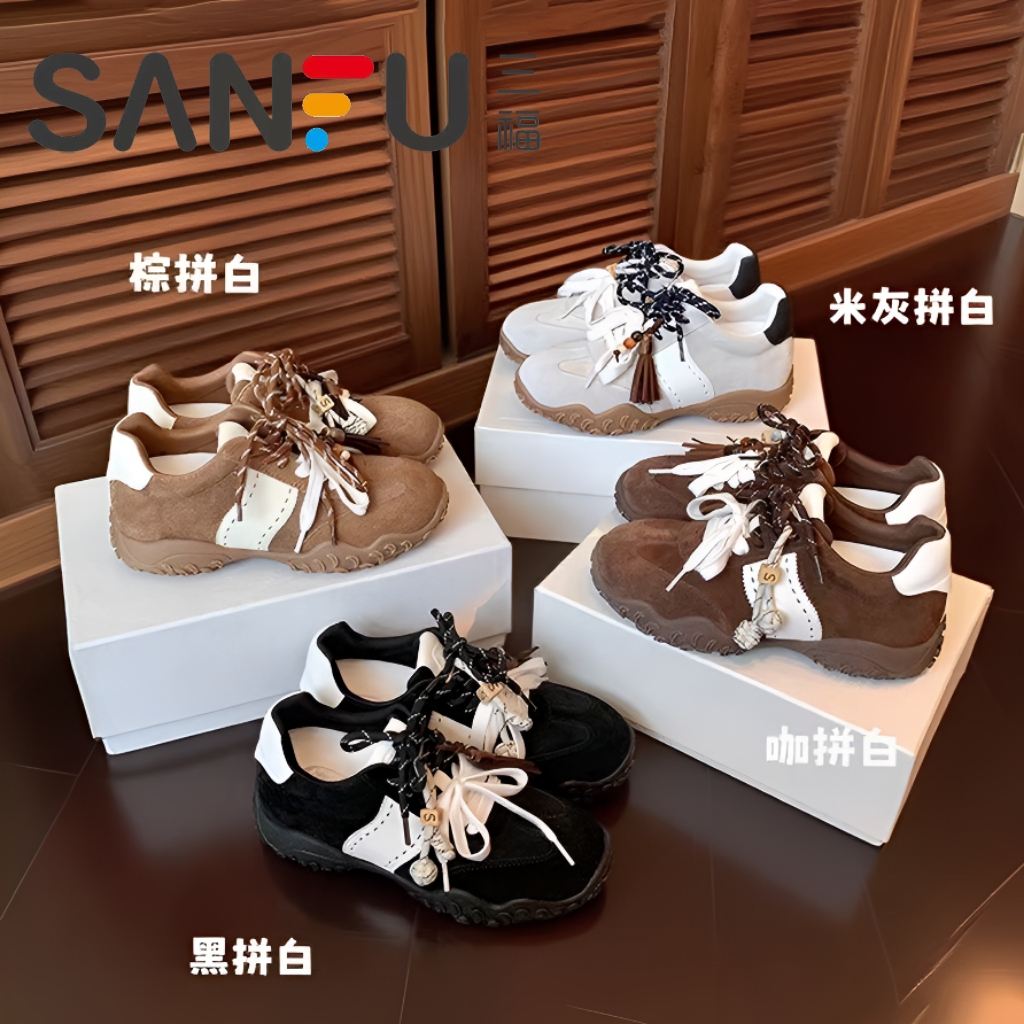 三福8cm内增高~拼色休闲德训鞋女2025年秋季新款双鞋带阿甘运动鞋