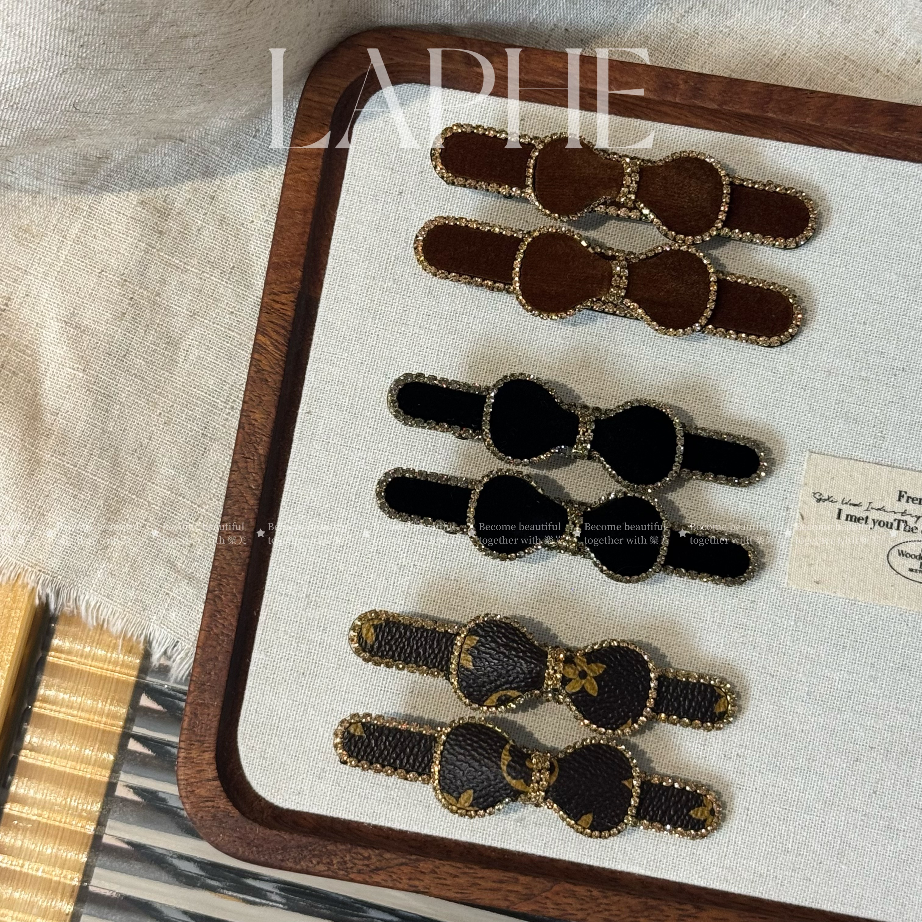 LAPHE 韩国小香风水钻蝴蝶结新款时尚鸭嘴夹气质精致刘海夹边夹