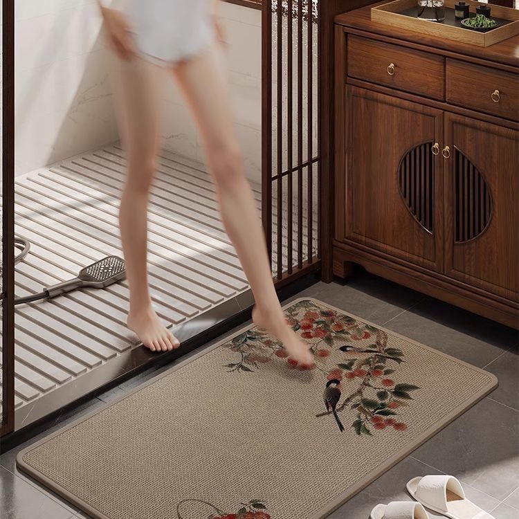 新中式古风简约亚麻编织浴室卫生间吸水防滑耐脏地毯地垫脚垫速干
