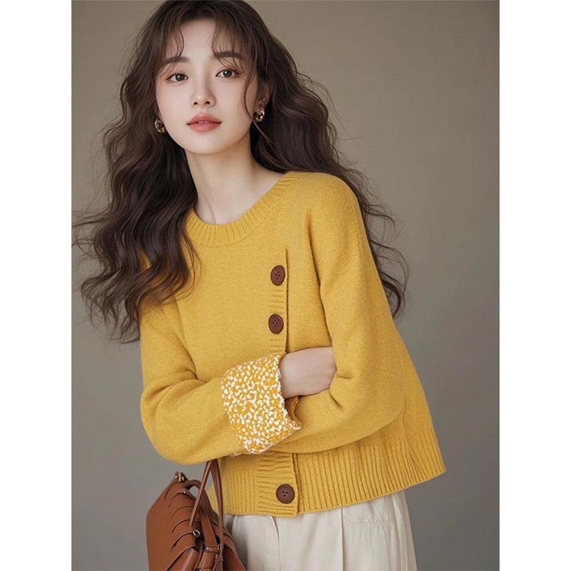 设计感纯色斜扣内搭针织衫毛衣女士2025春秋冬新款慵懒风长袖上衣