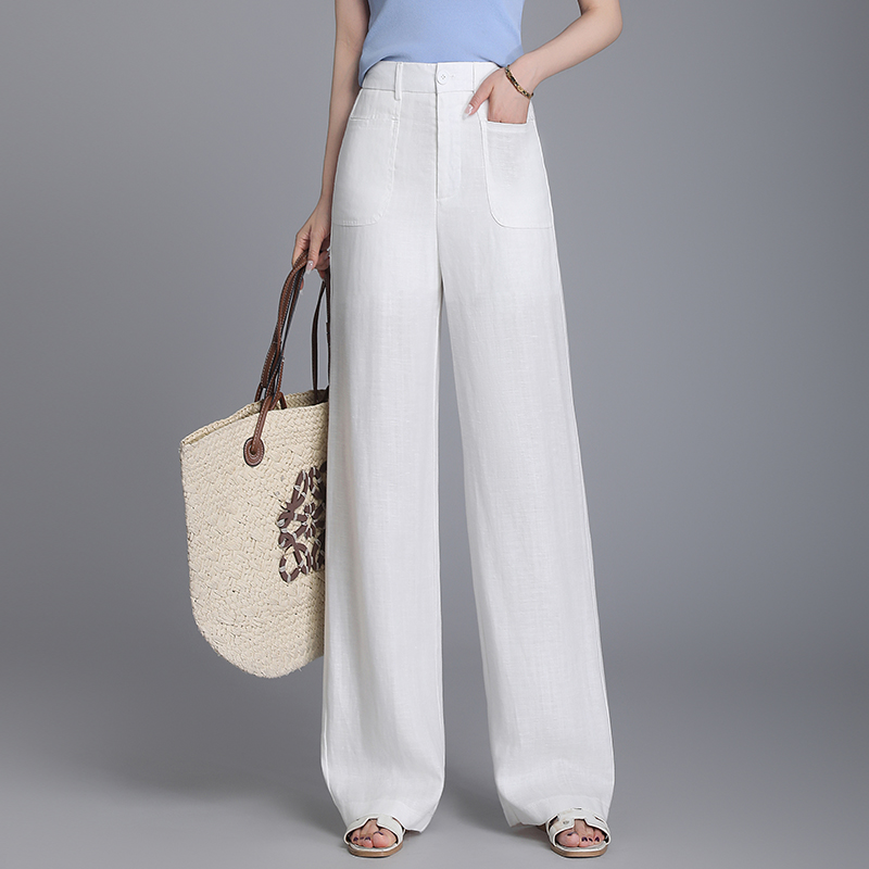 哥弟阿玛施正品高级感阔腿裤女新款夏季薄款天丝亚麻窄版直筒裤子