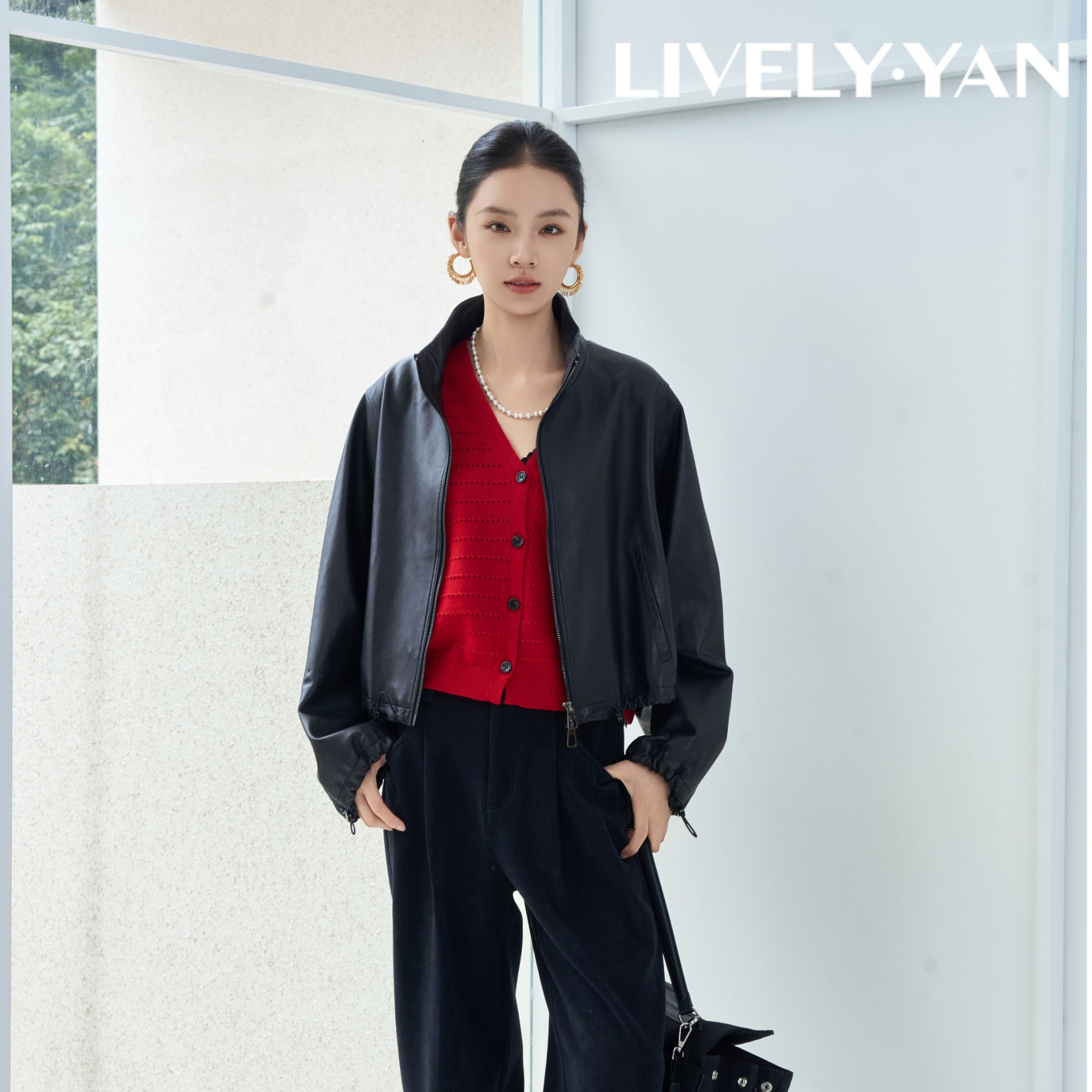 俪妍【LIVELY·YAN】25秋季款皮衣42345短款时尚休闲百搭女士黑色