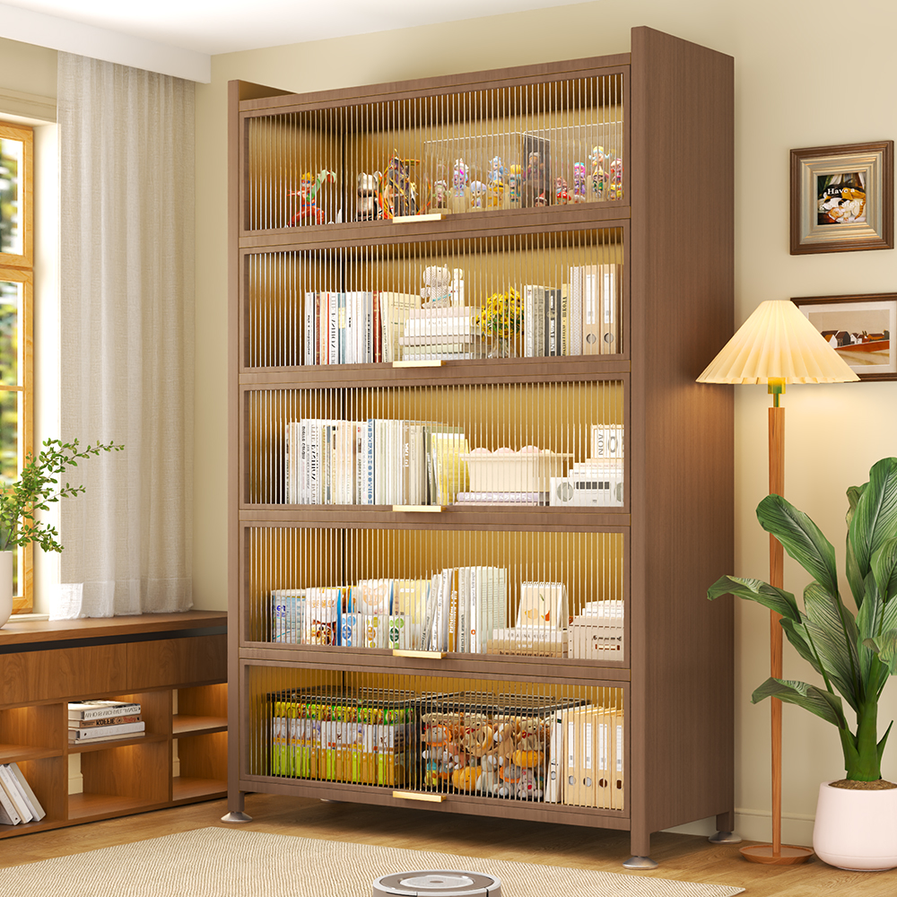 钢制书柜储物柜一体靠整墙带门儿童书架防尘家用展示柜铁艺收纳柜