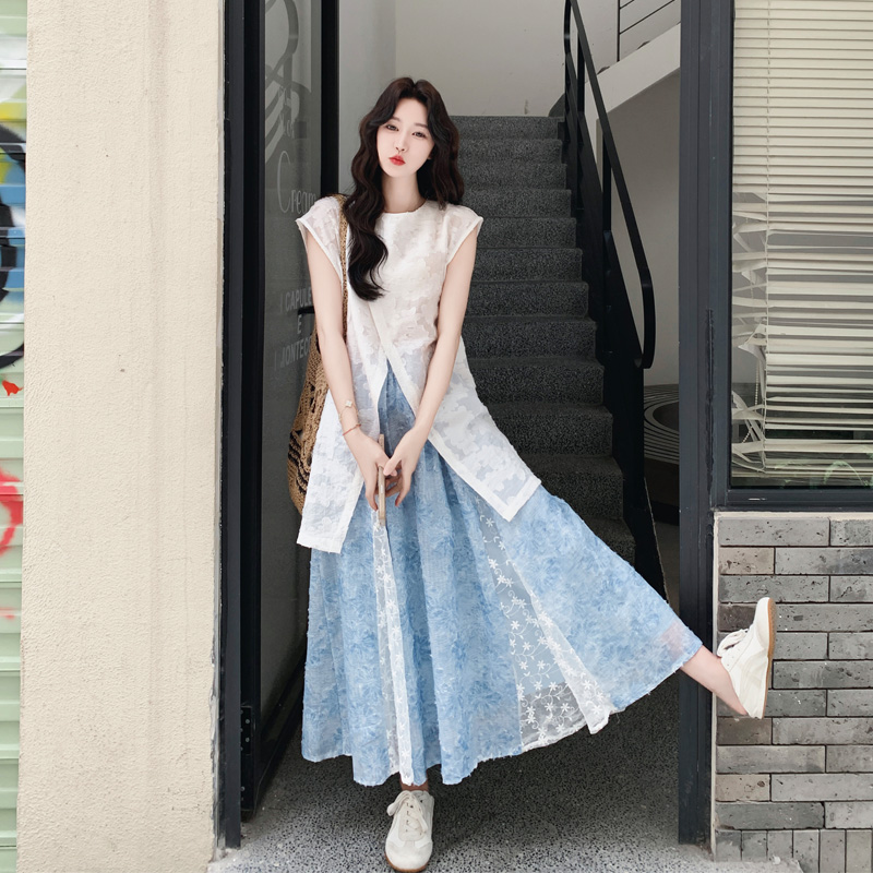 蕾丝提花开叉上衣半身裙套装女2025夏季新款优雅气质温柔风两件套
