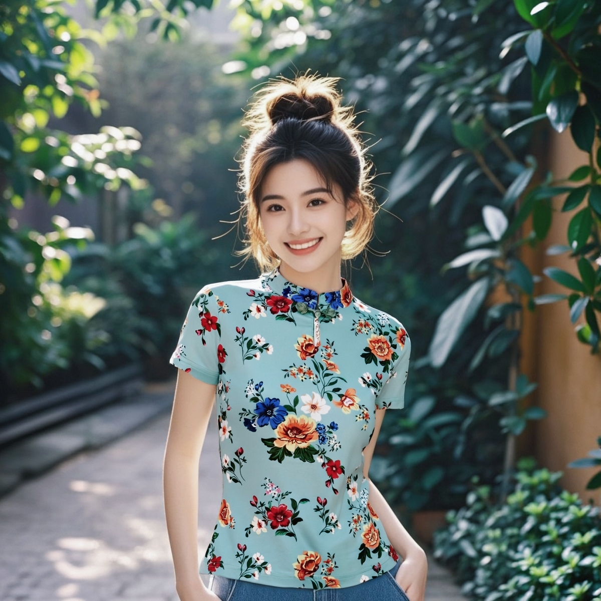夏季风洋气小个子碎花短袖修身显瘦气质女上衣复古女士中国风短款