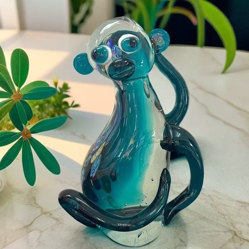 m807现代化时尚家居装饰质感湖水绿万花猴摆件