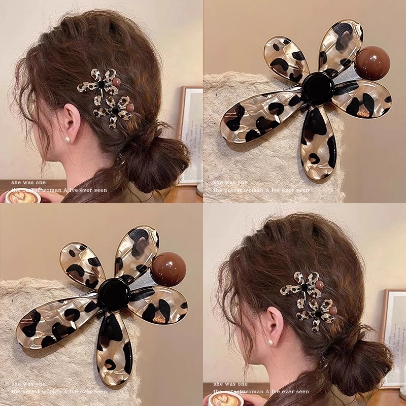 豹纹花朵圆珠发夹女侧边碎发一字夹小众设计感刘海夹无痕发卡头饰
