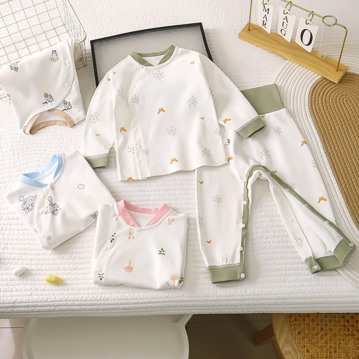 新生儿无骨高腰护肚裤婴幼儿纯棉免脱套装宝宝春秋打底秋衣秋裤