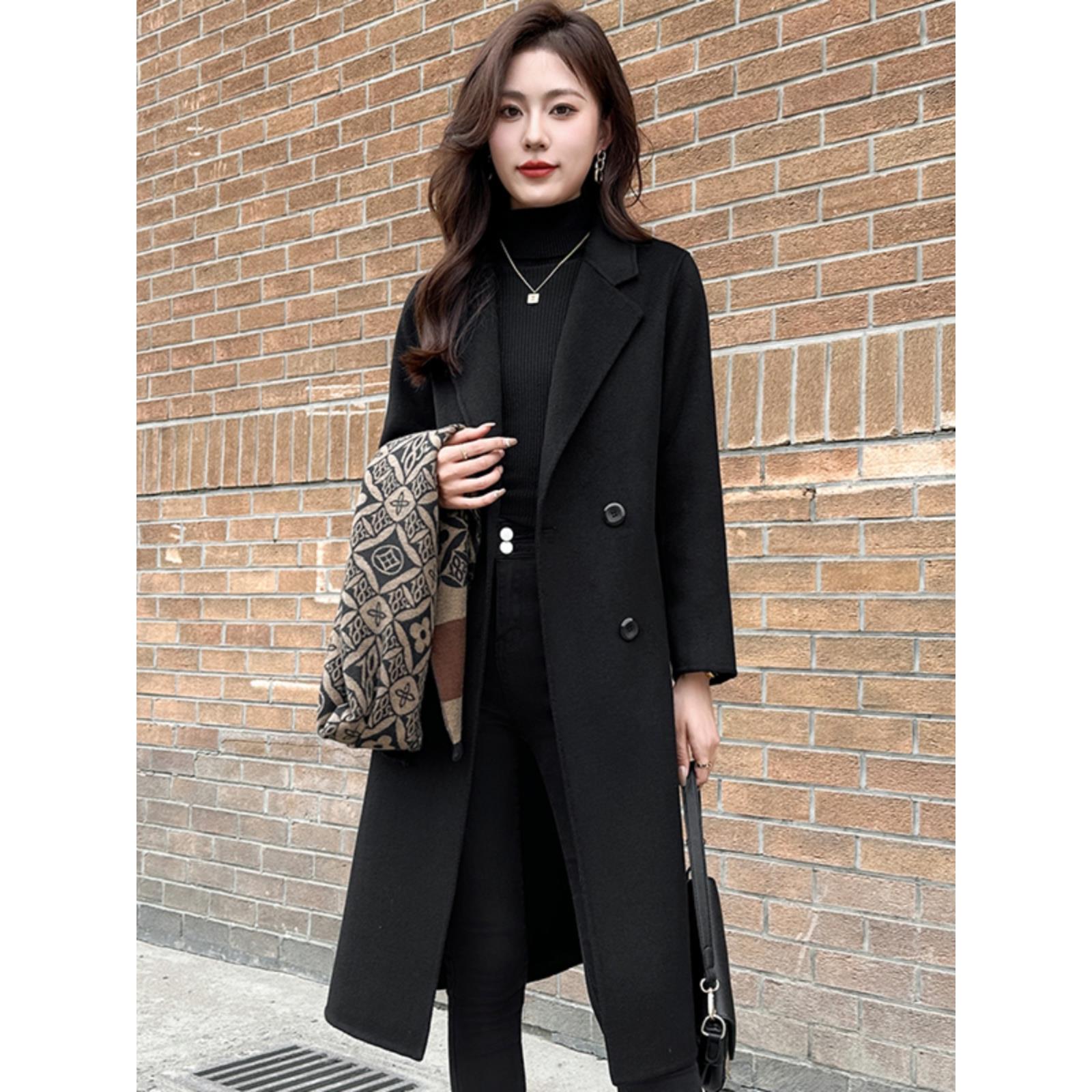 2025新款秋季赫本风格双面羊绒中长过膝高端修身外衣