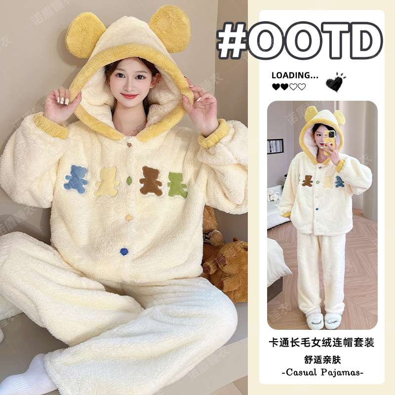 加绒加厚睡衣女保暖2025冬季珊瑚绒爆款新款大码可外穿家居服套装