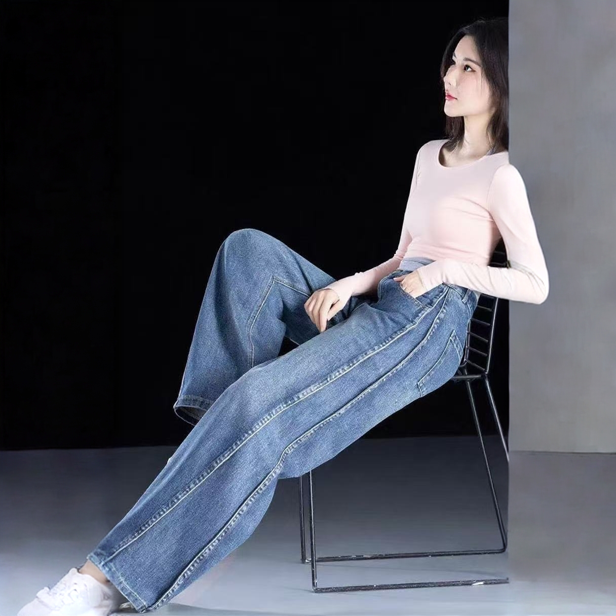 JIARUN/嘉润服饰复古水洗高腰阔腿牛仔裤女秋冬款直筒女士牛仔裤