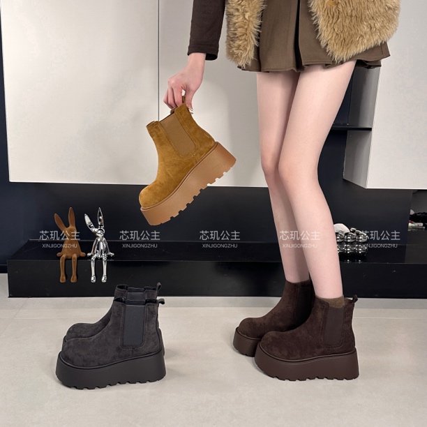 切尔西小个子7cm增高厚底雪地靴女2025冬季加绒加厚百搭休闲时尚