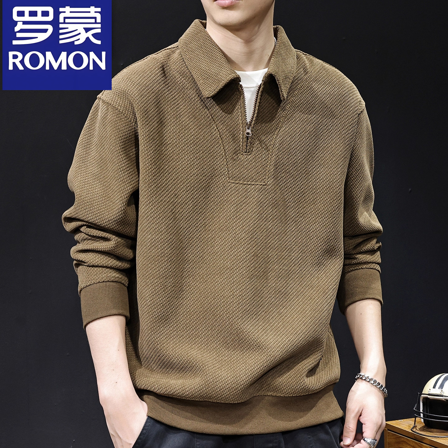 罗蒙美式复古秋冬雪尼尔360g重磅半高领卫衣秋冬款条绒宽松外套潮