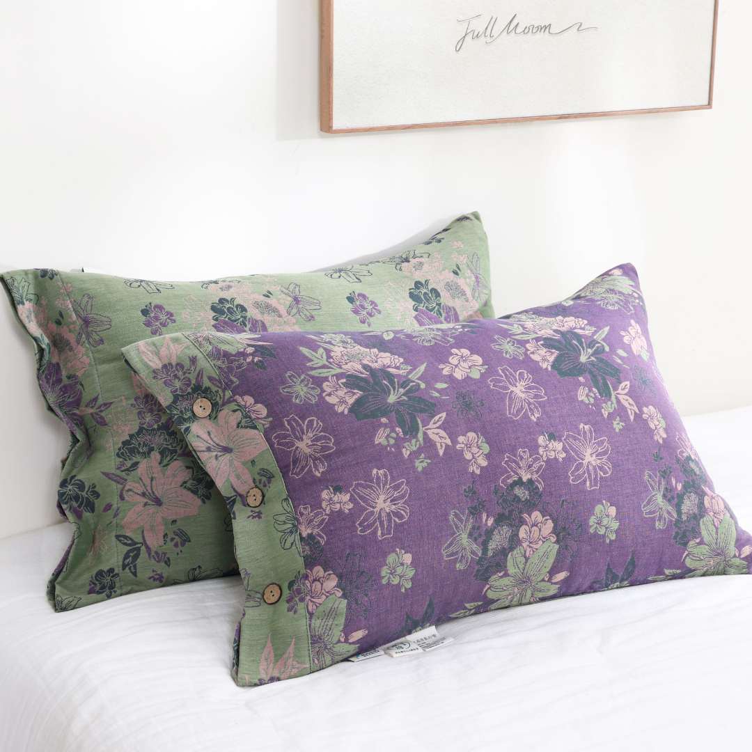 新品(枕套）紫百合 纯棉双层有氧纱枕套一对装48+74cm左右