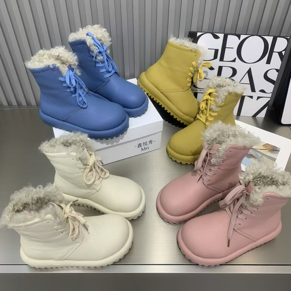 广州欧货【桃园】冬季真皮5cm加厚保暖洋气丑萌时尚厚底雪地靴
