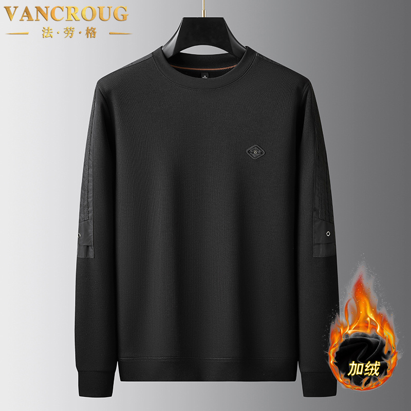 VANCROUG/法劳格卫衣男士秋冬胖子加绒大码圆领宽松加厚百搭上衣