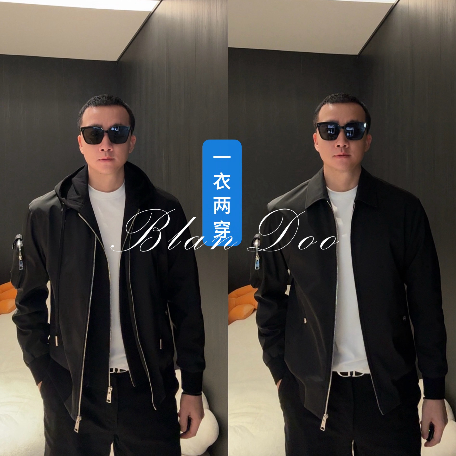 (秋款 )BLANDOO "一衣两穿”  P家轻奢可拆卸连帽薄棉夹克231002