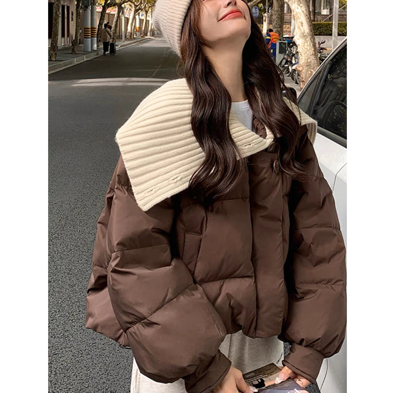 羽绒服2025新款冬针织翻领拼接宽松白鸭绒加厚外套休闲百搭 6355