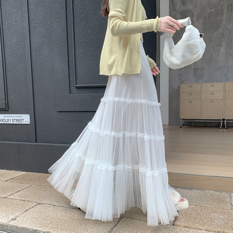 法式温柔仙女气质蕾丝网纱拼接重工蛋糕裙高腰显瘦半身裙蓬蓬裙女