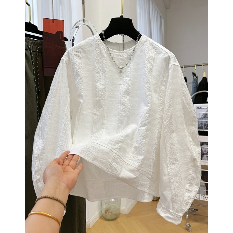 女秋季法式高级感韩系独特别致超好看圆领长袖小衫衬衫上衣