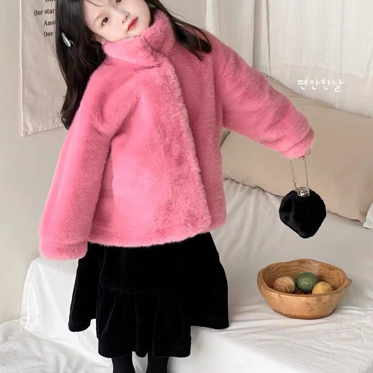 童泰【断码】女童皮毛一体仿水貂绒环保皮草外套立领女宝加厚短款儿