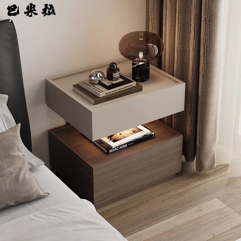 【运费险】纯实木简约床头柜带灯一体悬浮式床边柜轻奢收纳意式主