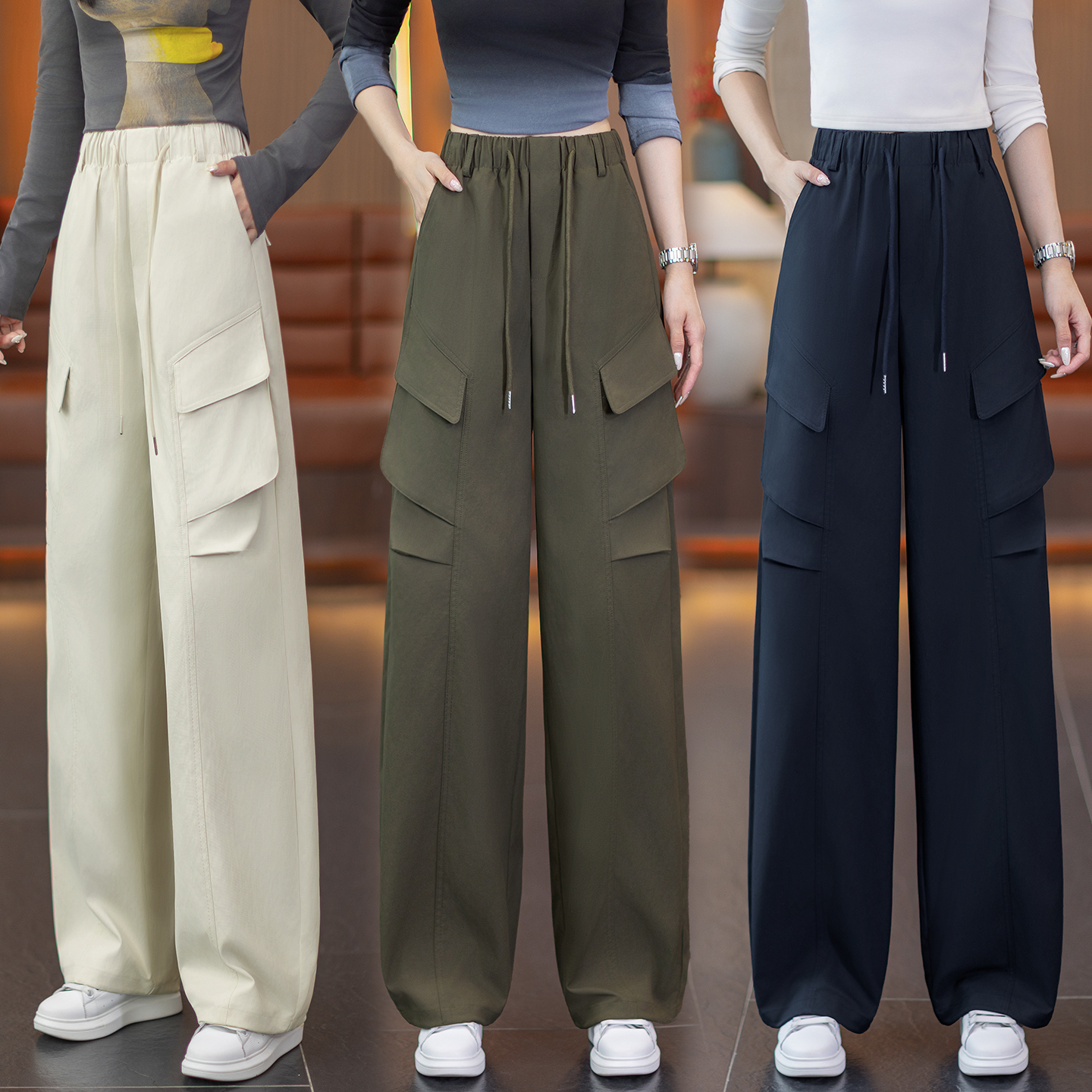 宽松显瘦工装裤女2025秋季新款洋气百搭高腰窄版阔腿裤垂感休闲裤