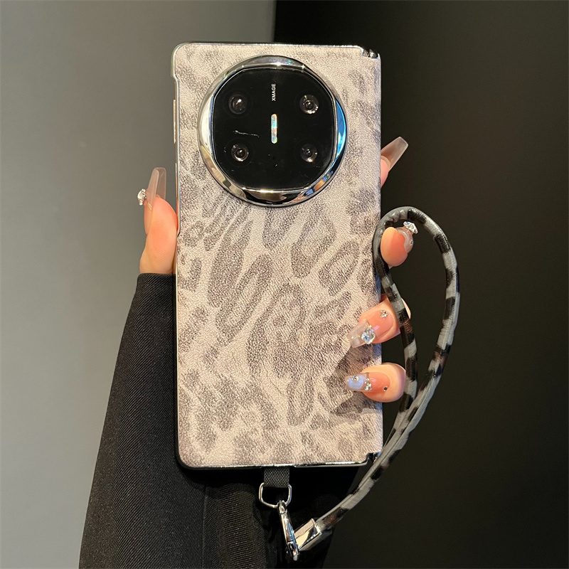 浅灰豹纹适用华为mateX6典藏版折叠屏手机壳mateX7/X5磁吸中轴女