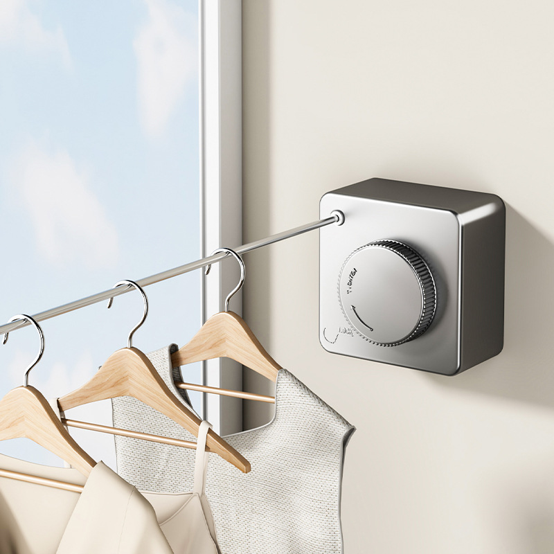 家用阳台伸缩隐形免打孔飘窗室内酒店阳台卫生间晾衣架钢丝绳可