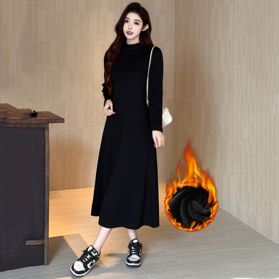 【现货+送运费险]半高领长款显瘦配大衣打底连衣裙女生韩系ins衣服