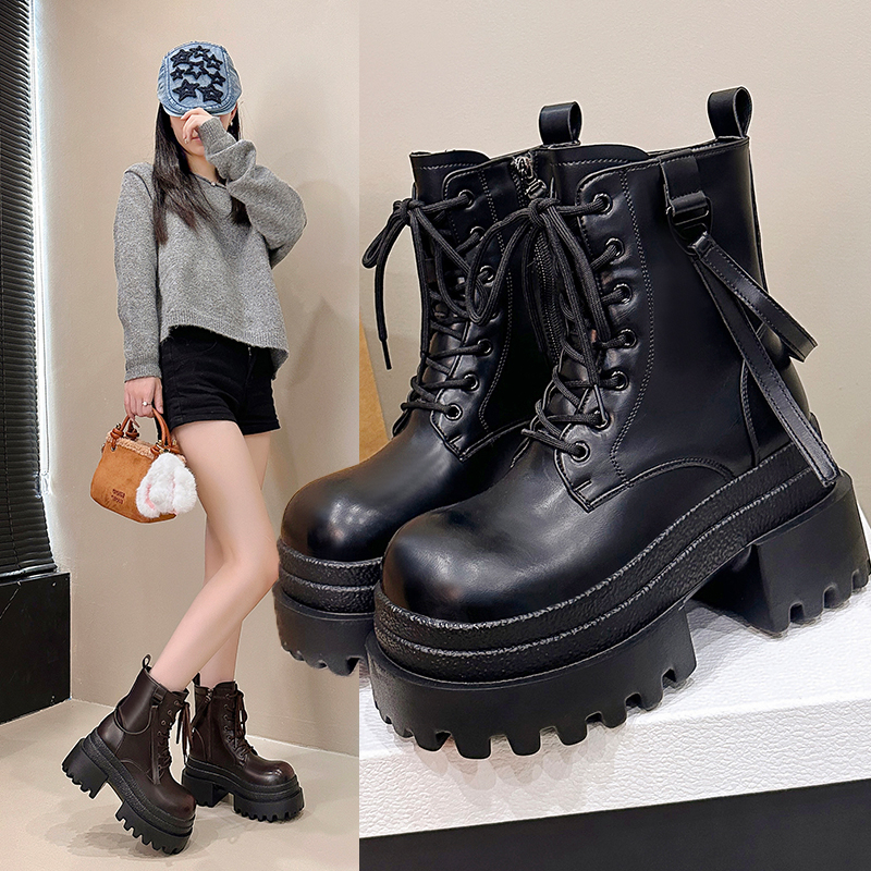 厚底高跟马丁靴女2025新款秋季英伦风网红爆款短靴女小个子单靴子