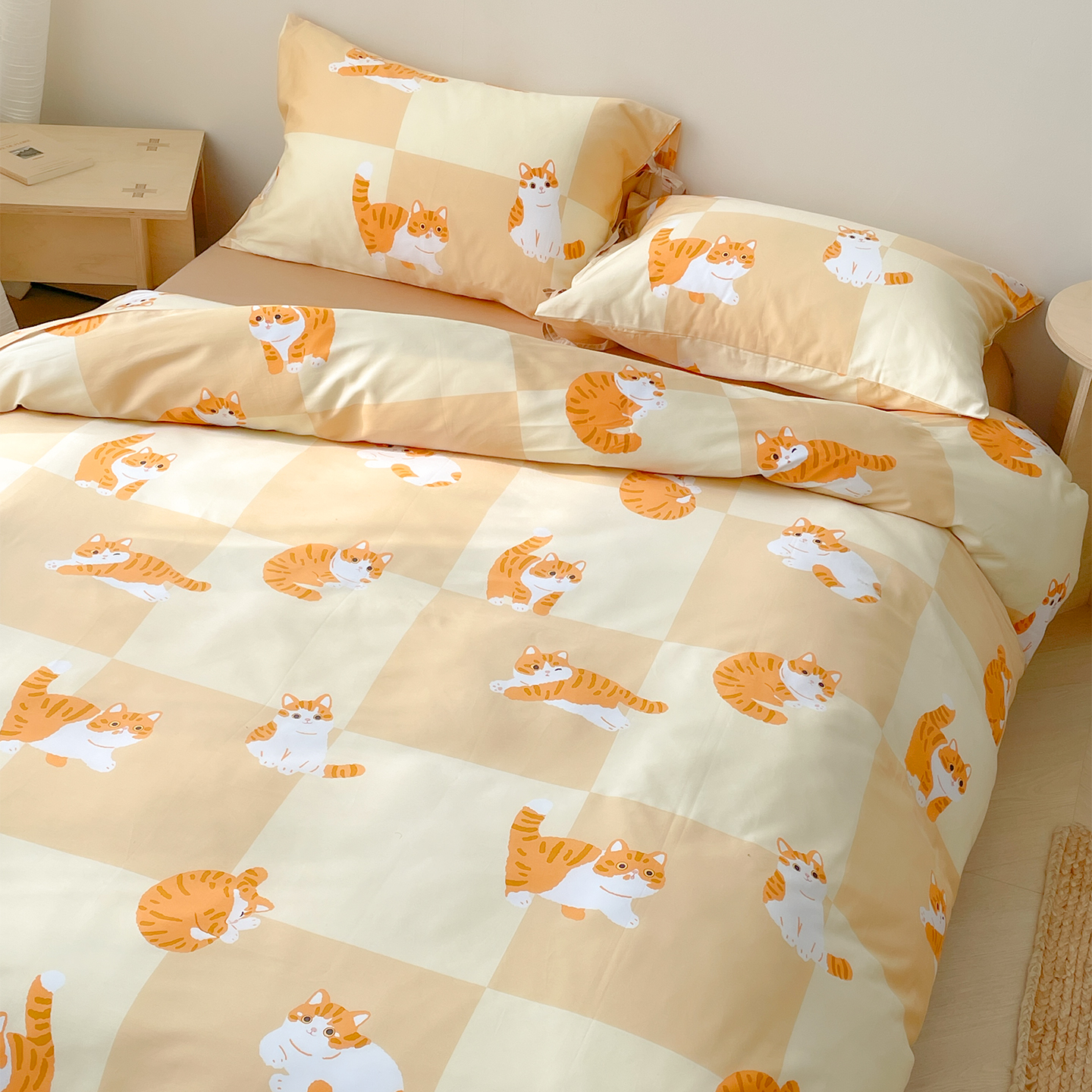 橘猫的午后 小众原创全棉60s长绒棉四件套被套床单三件套卡通小猫