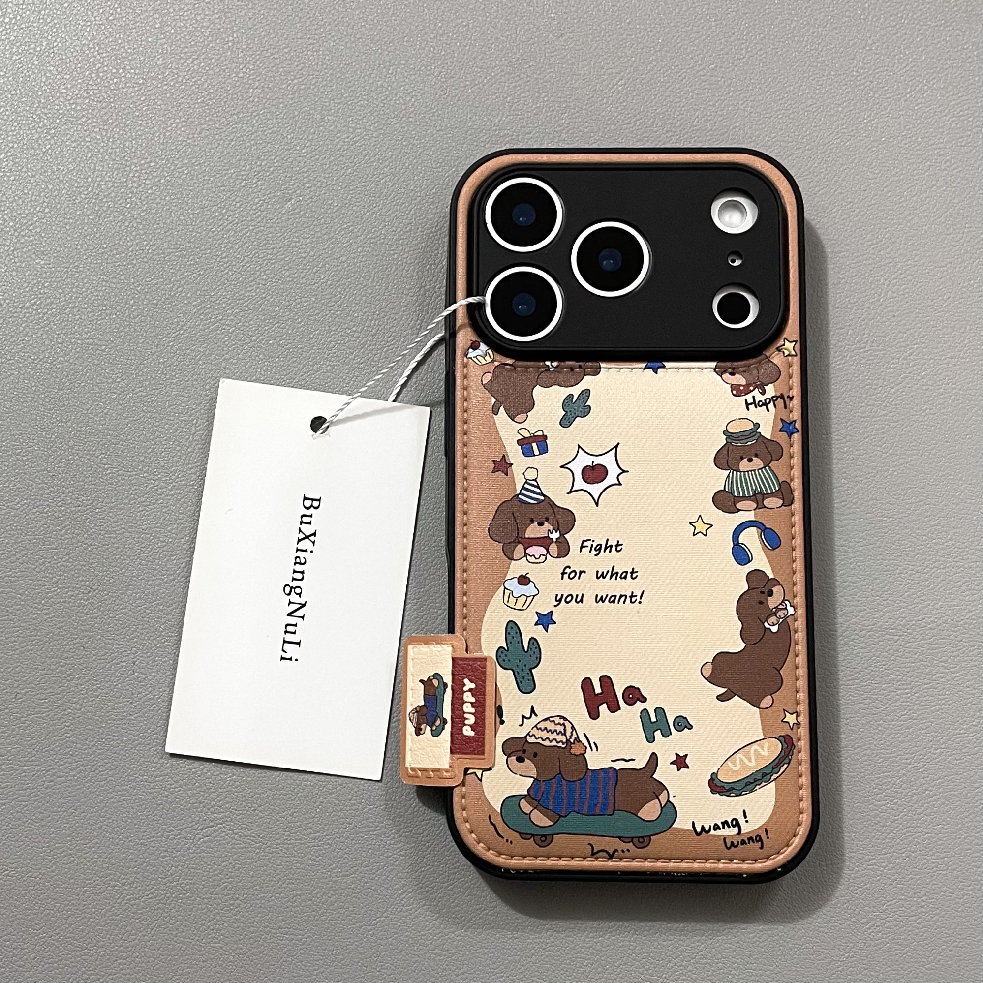 可爱棕色围边腊肠狗插画适用苹果17pro手机壳iPhone16全包15/14